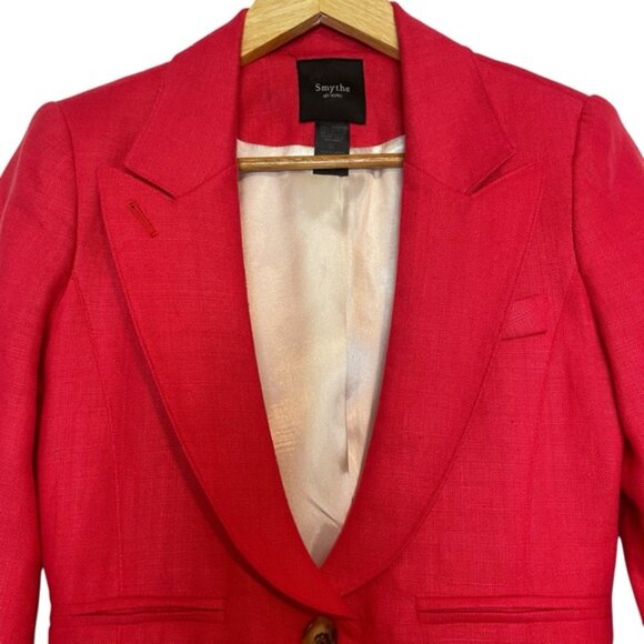 Smythe Blazer 100 Linen Red Coral Peak Collar Size 4 Designer EUC - Picture 6 of 10